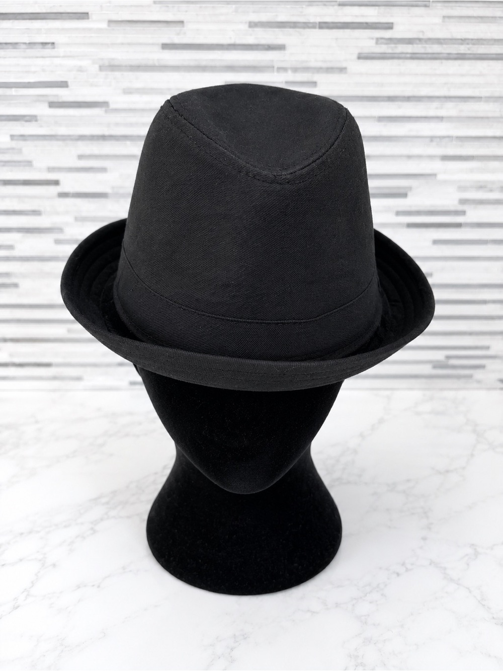 100% cotton Classic Black Fedora Hat size M - Picture 2 of 3